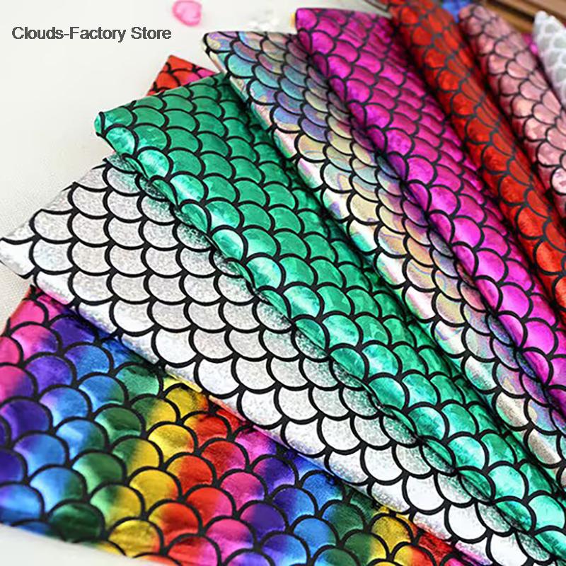 Mermaid fabric Sparkly Hologram Swimsuit Fish Scale 2 ways Stretch fabric Dancer Swimwear 150cm x 100cm -Sold by 1 meter