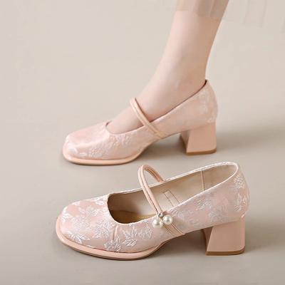 Туфли-лодочки на высоком каблуке, женские туфли на среднем толстом каблуке с юбкой ципао «лошадиное лицо», сандалии, лето 2025, новые, новая обувь в китайском стиле