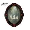 Halloween Refrigerator Magnets Wooden Magnets, Vintage Gothic Oval Frame Fridge with Witch Niche Holiday Souvenir Gifts Ghost Castle Art, Waterproof