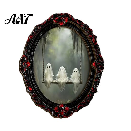 Halloween Refrigerator Magnets Wooden Magnets, Vintage Gothic Oval Frame Fridge with Witch Niche Holiday Souvenir Gifts Ghost Castle Art, Waterproof