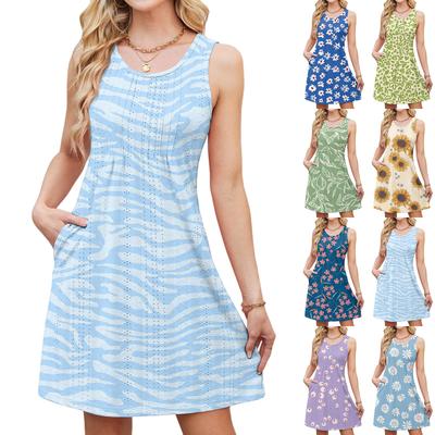 Женское повседневное модное дышащее платье-жилет с цветочным принтом и карманами