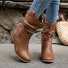 Women Western Boots Autumn Winter Pleated Cowboy Boots Women Plus Size Fashion Comfortable Shoes for Women Outdoor Casual Boots