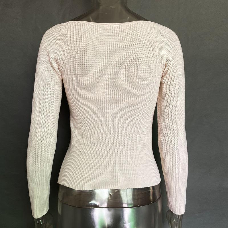 Повседневные однотонные тонкие свитера, женский свитер с v-образным вырезом и длинными рукавами, осенний вязаный пуловер с перекрестным узлом, уличная одежда