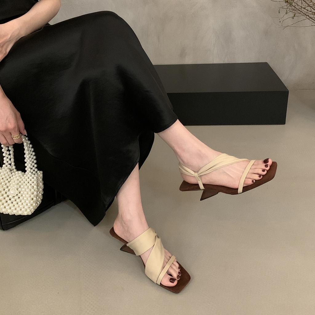 Wedge Heel Red French Cool Slippers Fairy Shoes Wear 2025 New Summer Temperament with Skirt Sandals