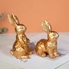 2Pcs Easter Bunny Ornament Carved Golden Rabbit Resin Figurine Animal Statue Home Office Holiday Party Desktop Decoration