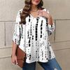Women's Plus Size Fashion Printed Casual Pleated Round Neck Long Sleeve Top