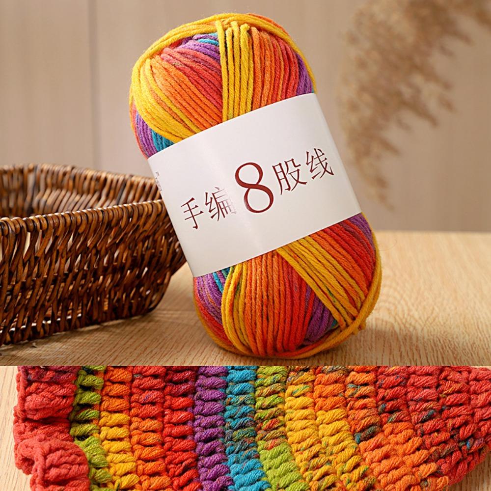 8 Strands Hand Knitting Yarn DIY Multi-Color 8-Ply Crochet Yarn Rainbow Segment Coarse Yarn Hand-Dyed Yarn Crochet Projects