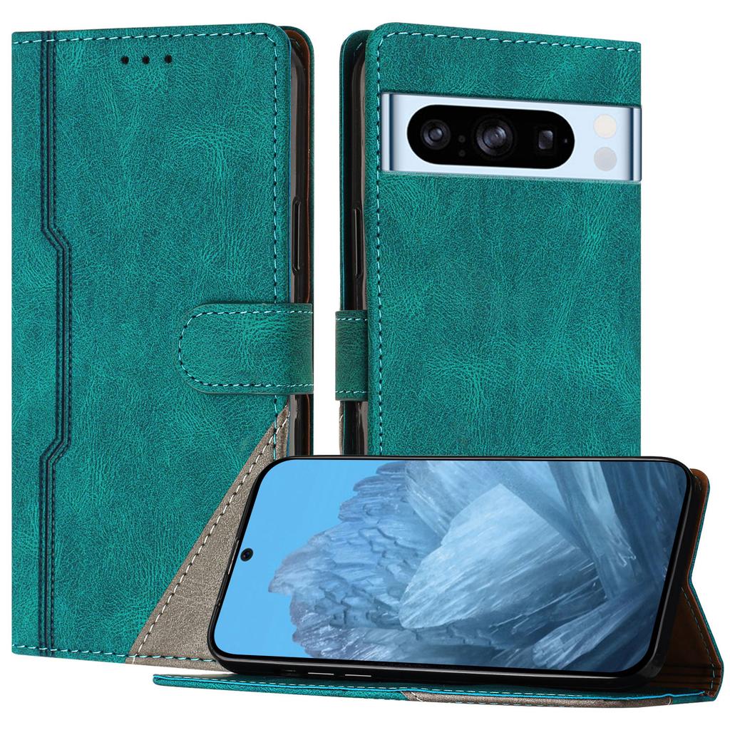 For Google Pixel 8 Pro Leather Case Triangle Patchwork Wallet Stand Shockproof Phone Cover