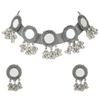 Women Latest Stylish Fancy Oxidised Silver Tribal Choker Necklace With Earrings Jewellery Set