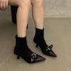 Women's 2025 New Retro Temperament High Heel Spring and Autumn Single Boots French Pointed Toe Booties