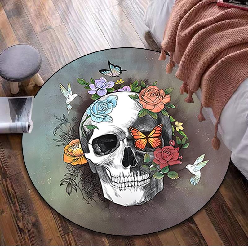 Skull Gothic Circular Rug Office Decorative Carpet For Living Room Bedroom Door Mat Floor Rug Computer Chair Area Rug Viking Theme Decor