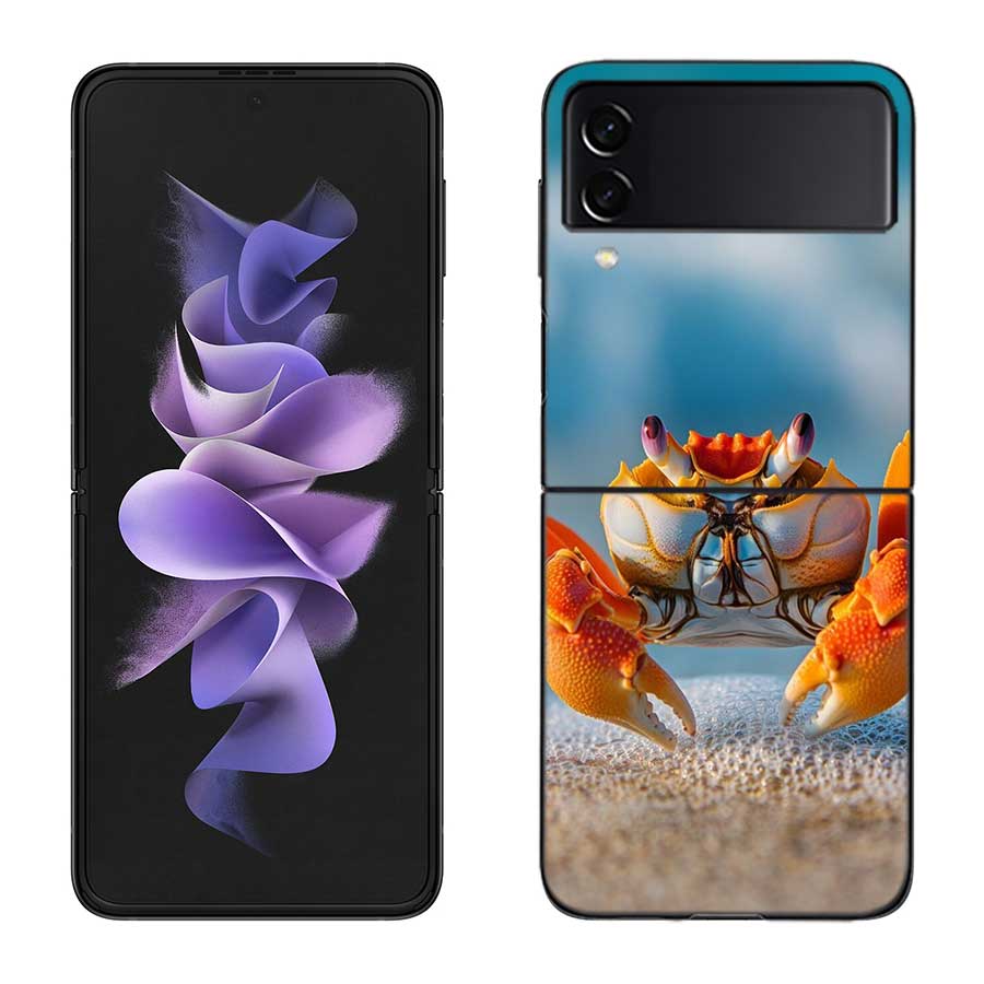 Unique Animal Crab Phone Case For Samsung Z Flip 7 6 5G Galaxy Z Flip 5 4 3 Black Hard Cell Cover Luxury PC Shell Coque