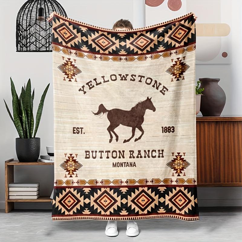 Мягкое Легкое Винтажное Юго-Западное Фланелевое Пледовое Одеяло Yellowstone Принт с Лошадью Всесезонное Прочное Комфортное Подарочные Пледы