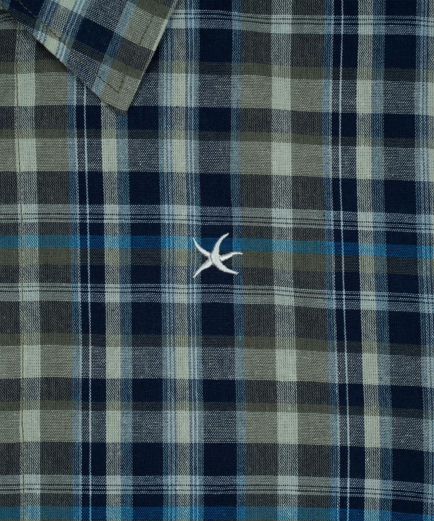 THE COLDEST MOMENT Tcm Mini Logo Check Half Shirts (Blue)