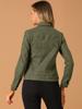 Allegra K Faux Snap Dark Size L Jacket, Suede, Turn-Down Collar, Buttons, Green,