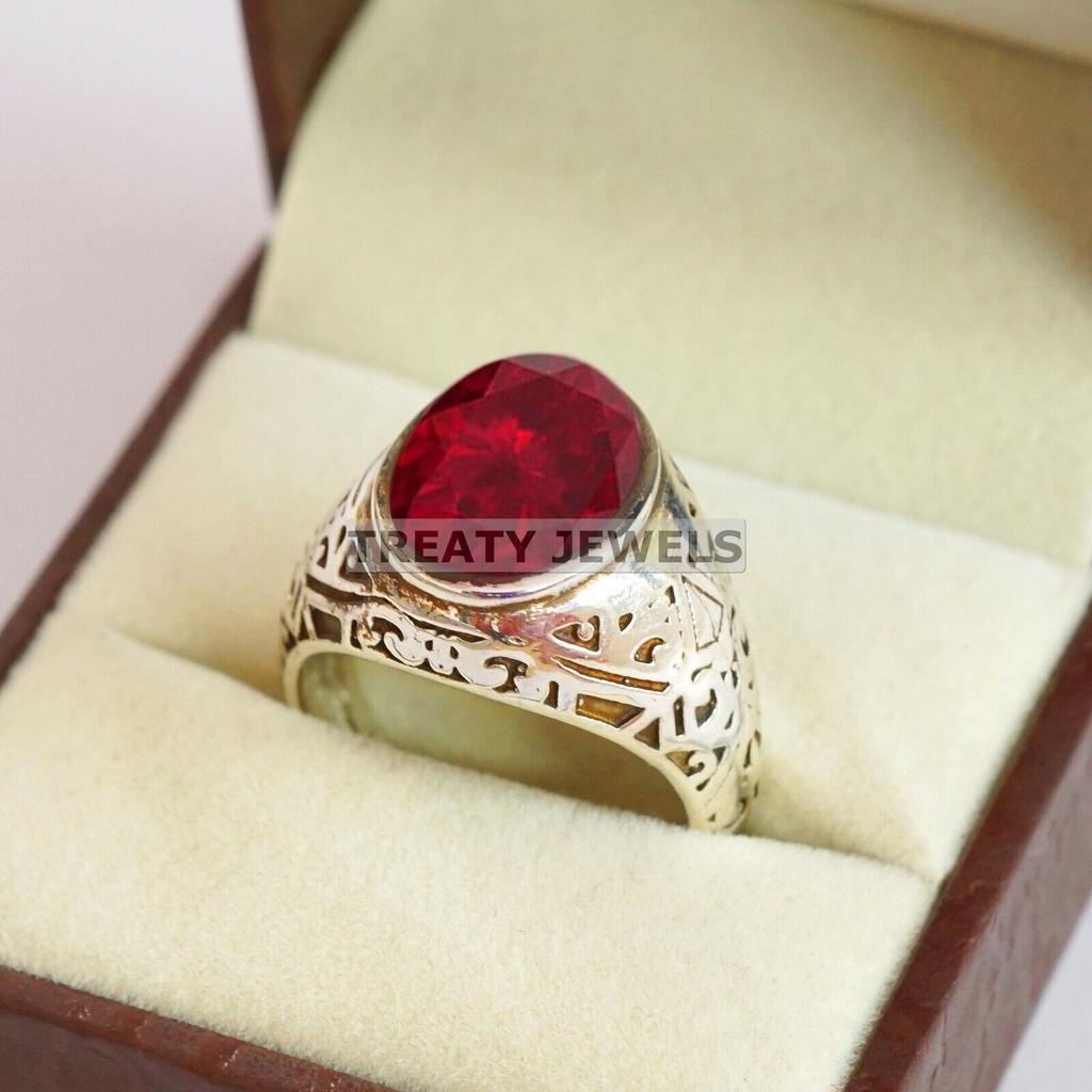 Ruby Oval Cut Gemstone With 925 Sterling Silver Ring For Men's #B515 JL375684085934