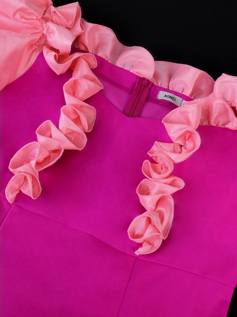 AOMEI Платья с открытыми плечами для женщин с короткими рукавами-фонариками в стиле пэчворк и оборками до щиколотки для празднования дня рождения, свадебные платья для гостей