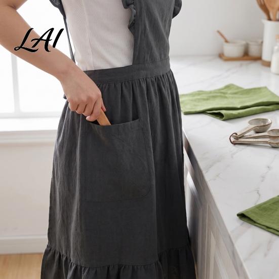 Professional Baking Apron Cross Back Ruffle Water Repellent Pockets with Side Polyester Decorative Floral Arranging Cooking Bib Apron Adjustable