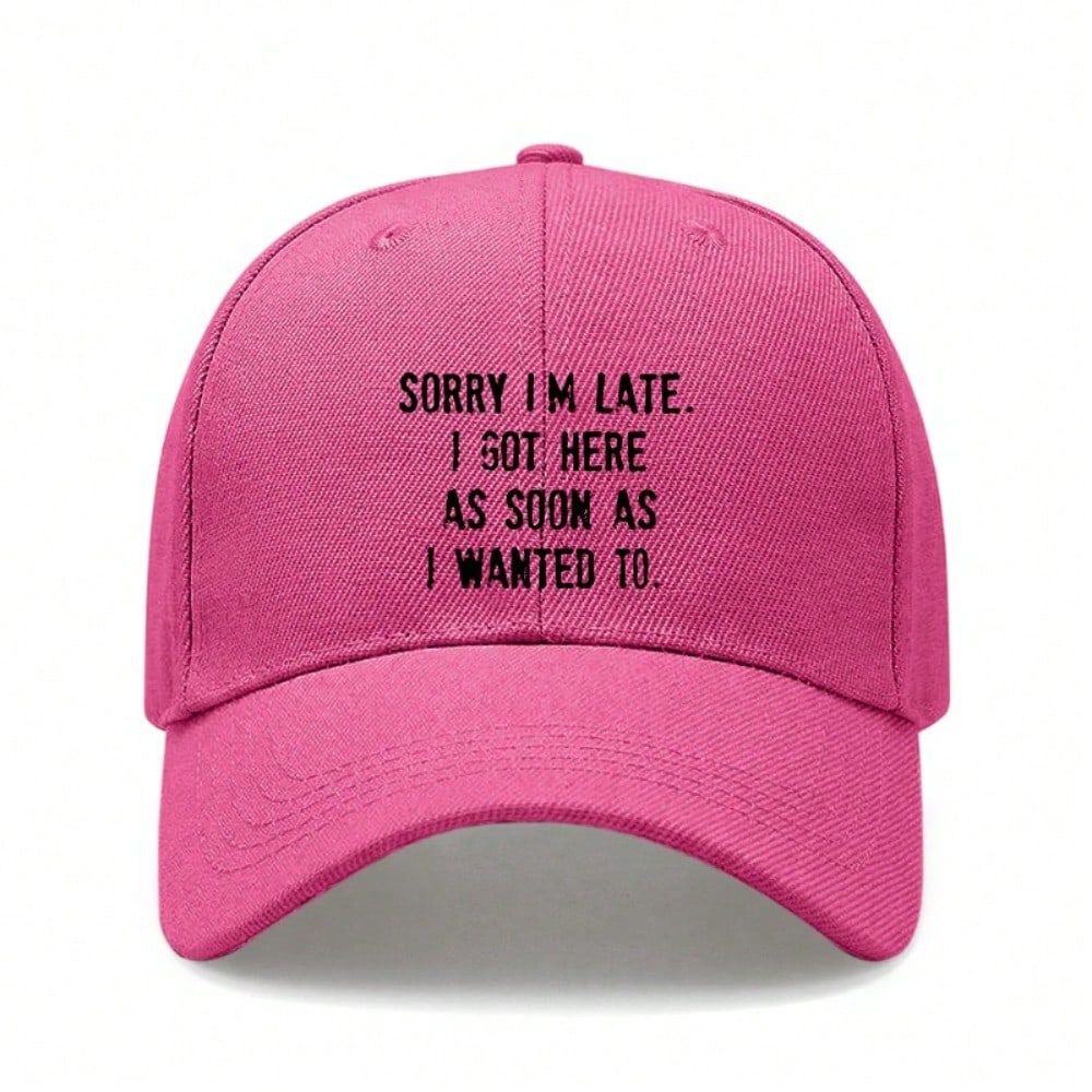 [Funny Text Baseball Cap] Sorry I'm Late Print Polyester Adjustable Casual Outdoor Sports Baseball Hat For Men Women Unisex