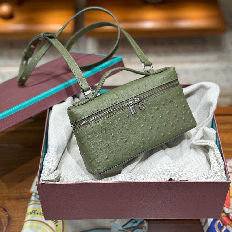 Second Generation L19L27 Lunch Box Bag Ostrich Pattern Top Layer Cowhide Handbag For Women's Fashion Single Shoulder Crossbody Makeup Bag