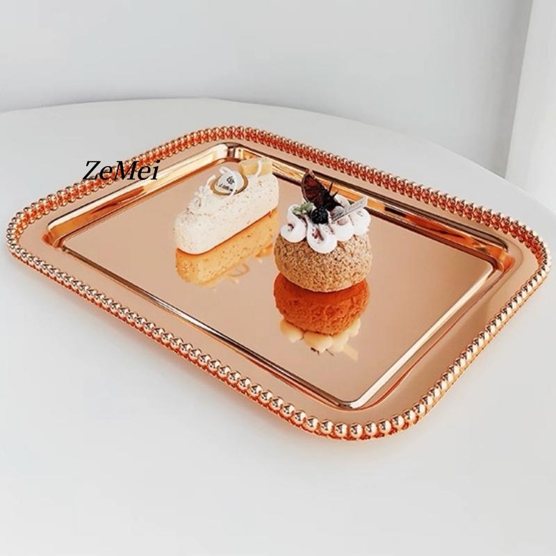 European Style Square Shape Fruit Plate,36 cm Pearl Dot Silver Metal Cake Plate Home Food Tray, Snack Disc Table Decoration