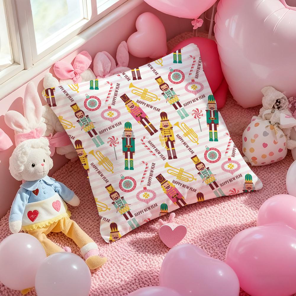 Nordic Nutcracker Soldier Toy Cushion Cover Pattern Printed Pillowcase for Living Room Sofa Cushion Cover & Bedroom Decor