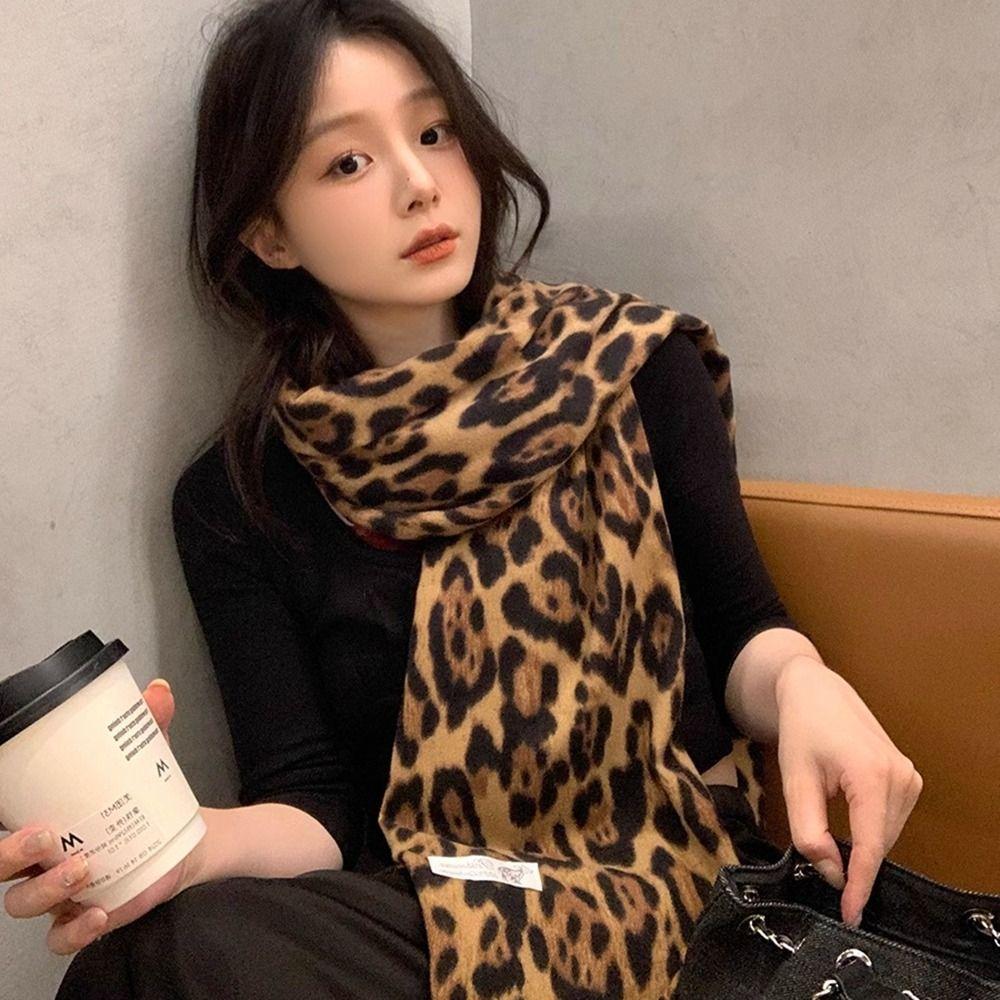 Сладкий Прохладный Шарф с Леопардовым Узором Ретро Шерстяная Шаль Элегантные Шарфы с Кисточками Мужской