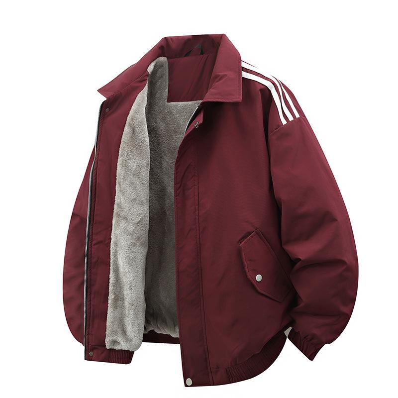 Новая мужская унисекс повседневная куртка в американском стиле с лацканами и тремя полосками, с плюшем