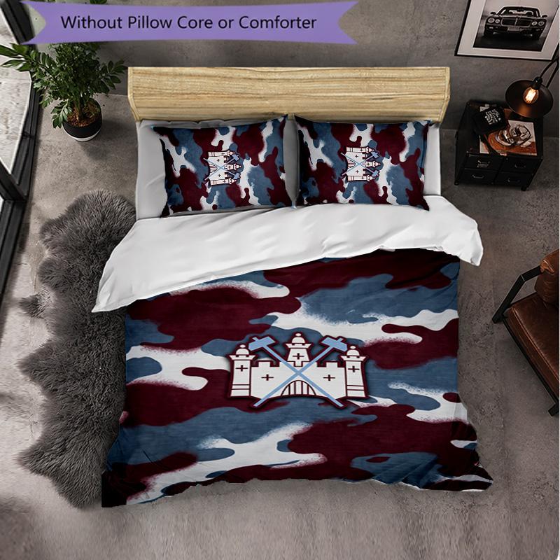 West Ham United Football 3 Piece Bedding Set Soft Duvet Cover Set with Pillowcases Printed Bedroom Decor Set for Home