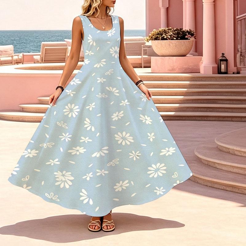 Women's Summer Floral Sleeveless Flowy Maxi Dress Lightweight Casual for Picnic,Vacation,Daily Wear Travel Photos