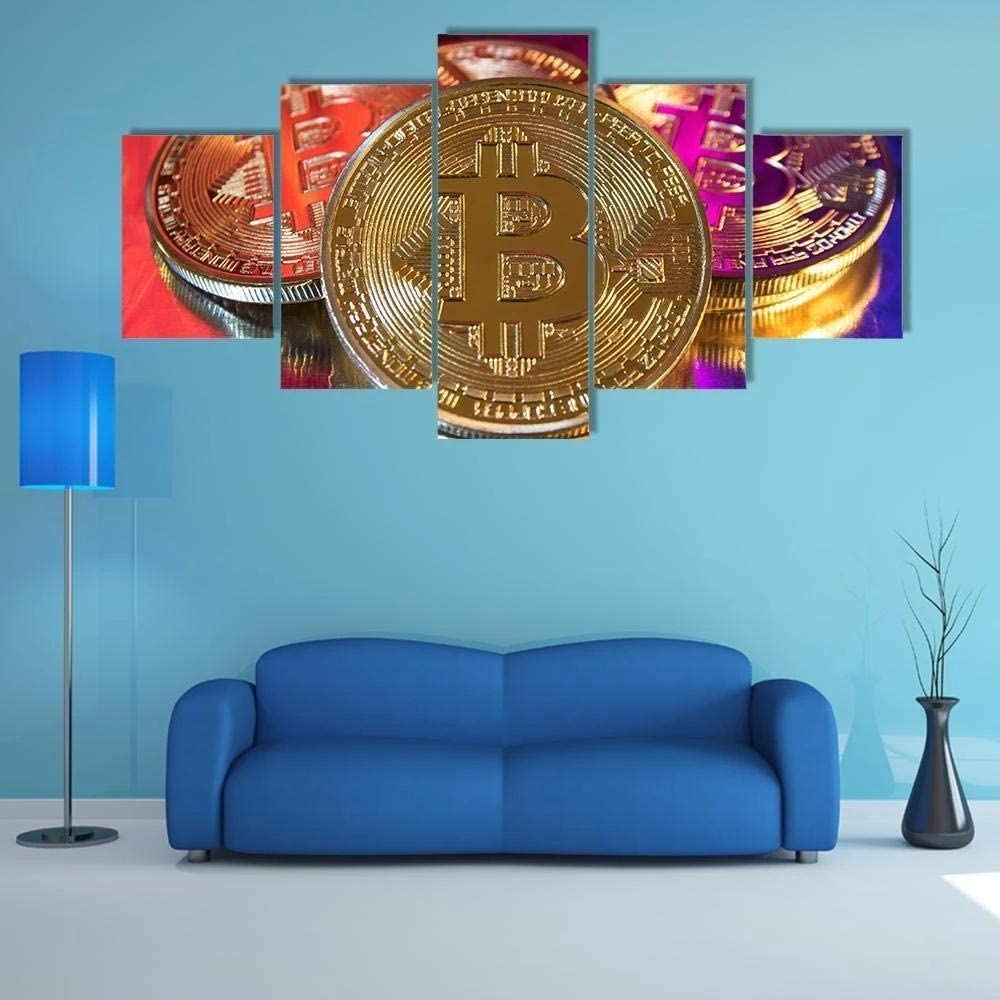 Серебряные и золотые биткойны Crypto BTC 5 шт. HD настенное искусство холст постеры живопись для гостиной домашний декор фото украшения