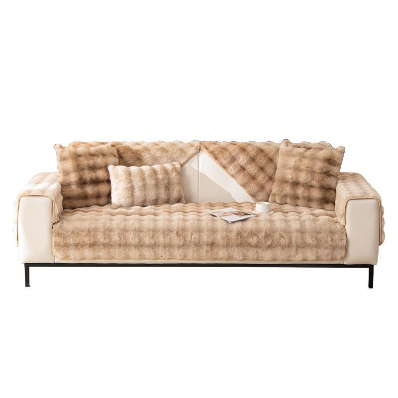 Thick Rabbit Fur Sofa Cushion Non-Slip Cover Winter Warm Couch Pad Living Room