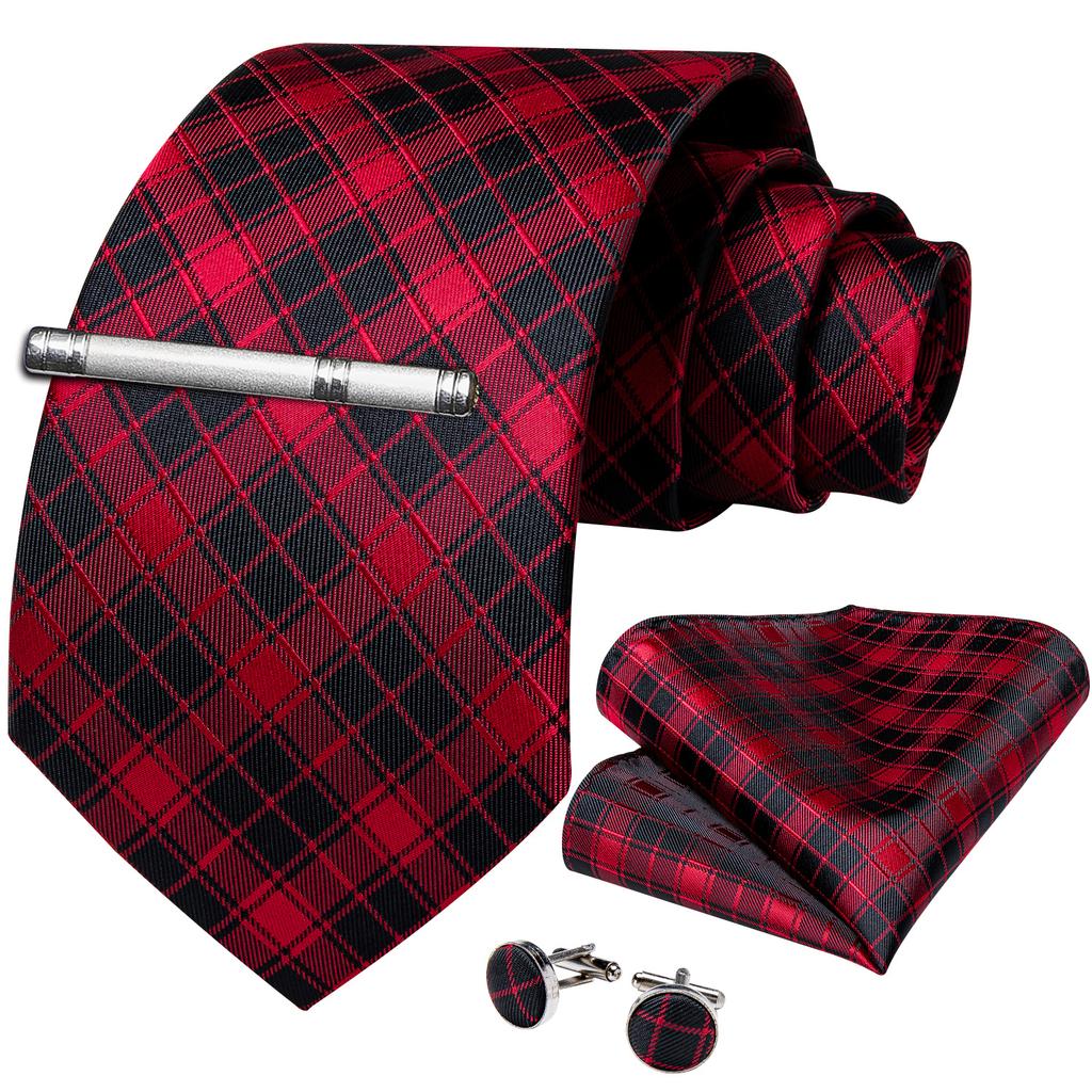 Набор для Мужчин: клетчатый галстук 8,5 см, клип и запонки в клетку