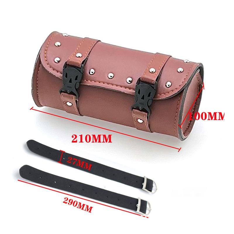 PU Leather Universal Motorcycle Tool Bag Waterproof Front Fork Handlebar Toolkit Vintage Roll Hanging Storage Barrel