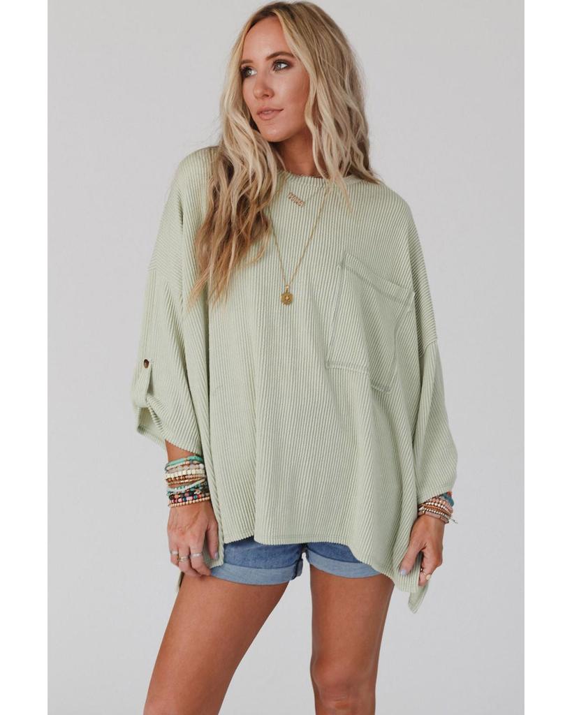 Azura Exchange Топ свободного покроя с отворотами на рукавах и ребристым узором