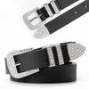 European & American Rhinestone Rivet Pin Buckle Women's Leather Belt - Dark, Trendy, Versatile for Jeans