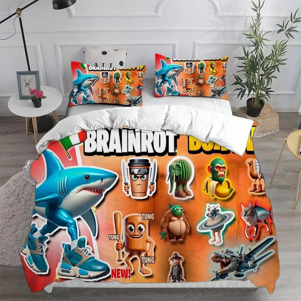 Ai Итальянский Brainrot Tung Tung Sahur Комплекты постельного белья Одеяло Пододеяльник Комплект 2/3 шт. Домашнее Рождественское украшение Странный подарок