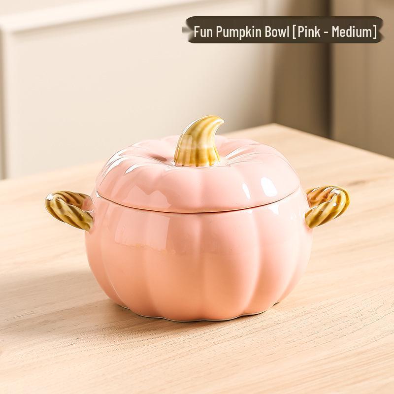 Керамическая суповая миска в форме тыквы с крышкой - Большой дизайн с двумя ручками, идеально подходит для подачи рисовой лапши с улитками или блюд из лапши