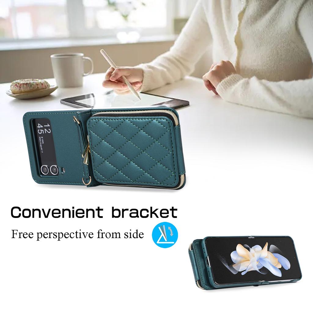 Crossbody Leather Zipper Cards Solt Wallet Case For Samsung Galaxy Z Flip 5 4 3 Z Fold 5 Fold4 Fold3 Metal Chain Lanyard Cover