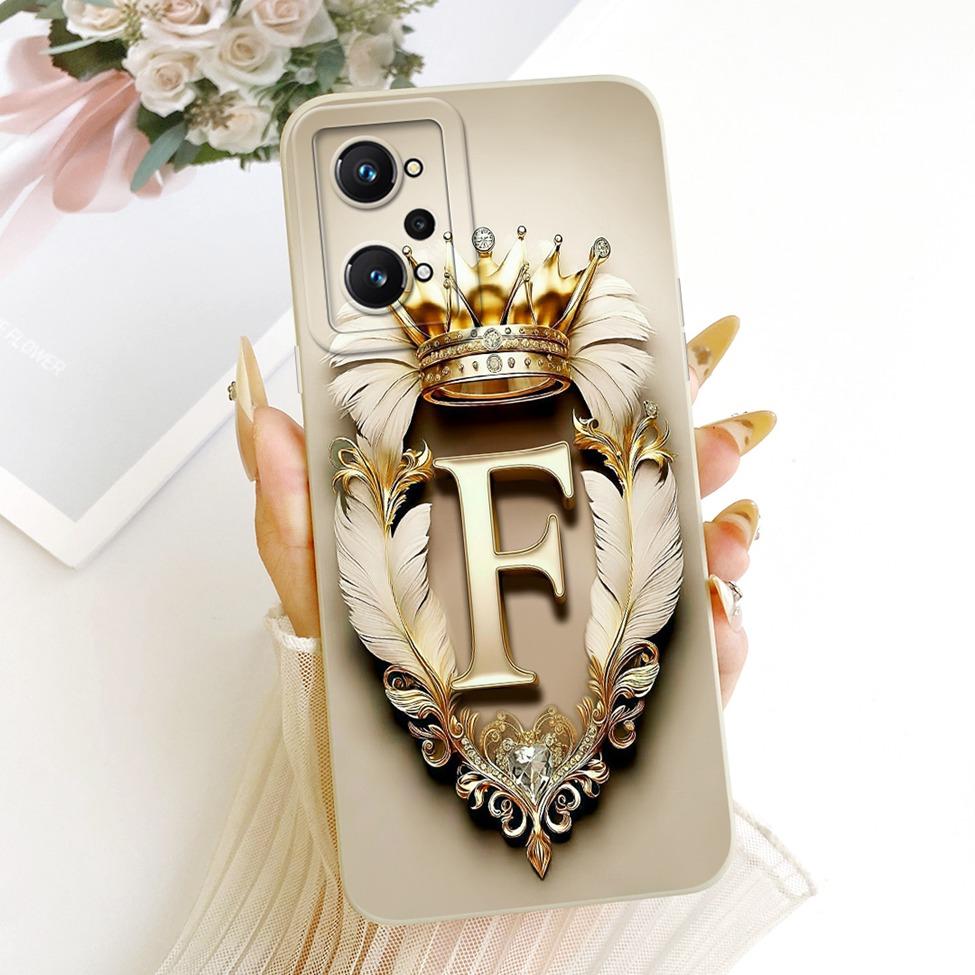 For Realme GT Neo 2 Case Luxury A-Z Letters Fashion Crown 2D Painted Silicone Bumper Cover For Realme GT Neo2 RMX3370 Casing