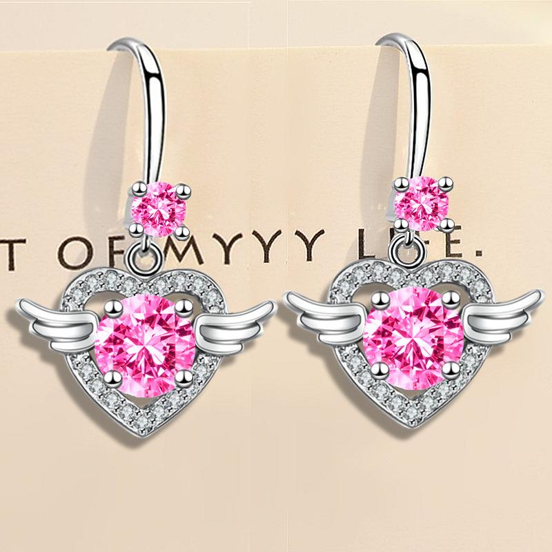 Корейская версия сережек Angel Wings средней и большой длины Серьги в форме крыльев в форме сердца Серьги из имитации серебра S925 пробы