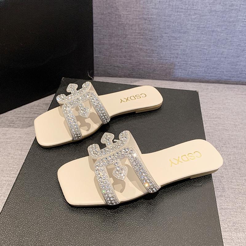 Fashion Women's Stylish Comfortable Rhinestone Embellished Slippers Women's Casual Flat Slippers