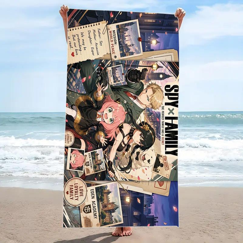 Spy x Family Anime Print Beach Towel, Large Soft Quick Dry Towel for Beach Camping Swimming