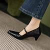 Krazing Pot Овечья кожа Лето Весна Осень Зима Средний каблук Женские Туфли Мэри Джейн с круглым носком Неглубокие лодочки