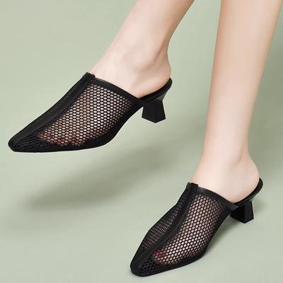 Ботинки челси с сетчатой вставкой, женские, тренд 2024 года, тонкие, дышащие, на толстом каблуке, ботильоны, женские, высокие сандалии для женщин