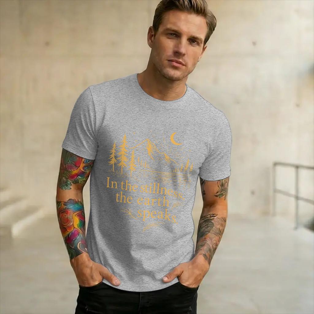 in The Stillness The Earth Speaks Mountain Tee Shirt for Unisex WoUnisex Graphic Printing T Shirts 100 Cotton Clothes