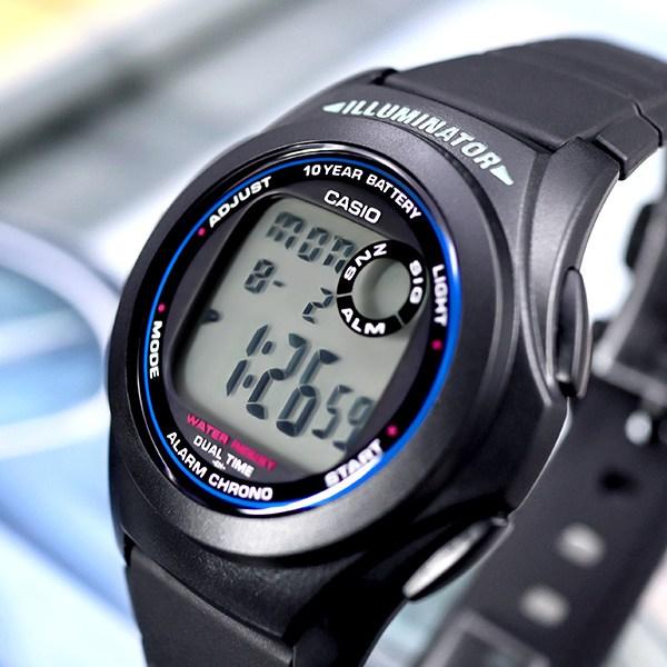 Casio Часы 200 с круглым аккумулятором, автоматическим календарем и светодиодной подсветкой, срок службы батареи 10 лет, двойное время, черные