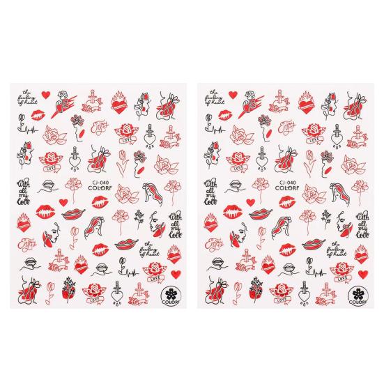 2Pcs Nail Art Sticker Non-Fading Easy Paste Self-Adhesive Non-falling DIY Valentines Day Red Heart Pattern Manicure Decal Nail Salon Supply