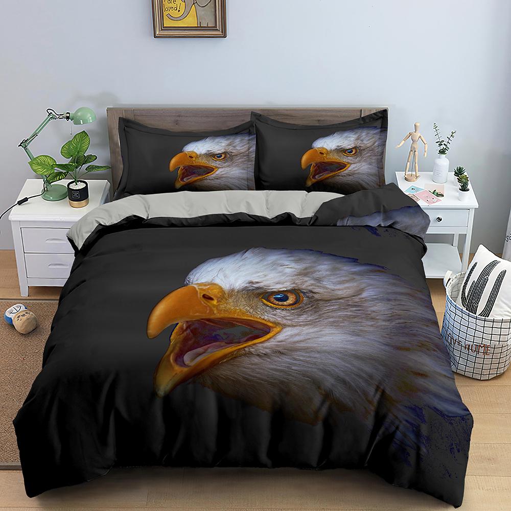 Eagle Duvet Cover Animal Bedding Set Queen King Size For Kids Teens Adults White Black Wildlife 2/3pcs Polyester Quilt Cover