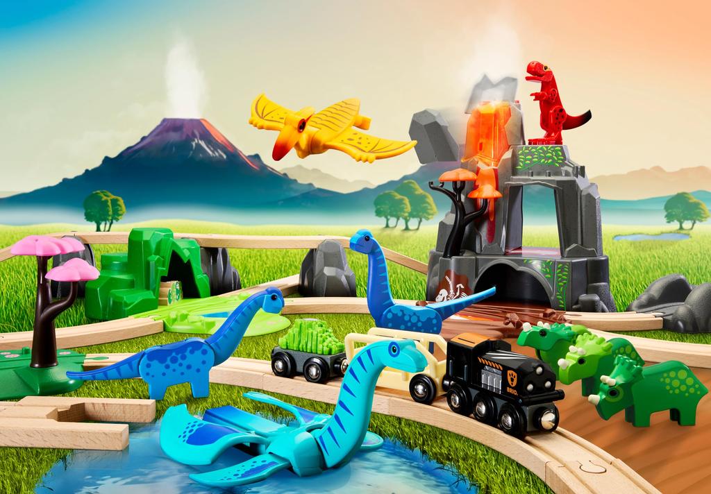 BRIO Dinosaur Deluxe Set 36104 для детей от 3 лет Игрушечная деревянная рельса (45 штук) (Поезд Динозавр)